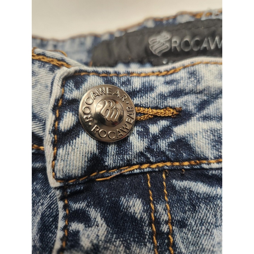 Rocawear Denim Bermuda Shorts Mens 42 Blue Acid Wash Relaxed Fit Stretch - Picture 5 of 15